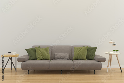 living room interior. 3d render background wood floor wooden wall template design mock up copy space © Chanachai
