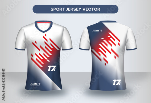 Football Jsersey design template. Soccer club uniform T-shirt front and back view.