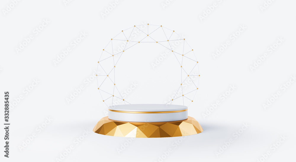 Clean white gold product pedestal on white background, gold frame, memorial board, abstract minimal concept, blank space, clean design, luxury mockup. 3d render Clean white gold product pedestal on white background, gold frame, memorial board, abstract minimal concept, blank space, clean design, luxury mockup. 3d render