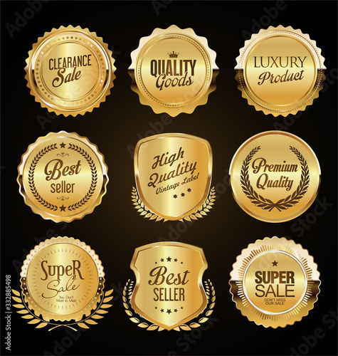 Retro vintage golden badges labels and shields