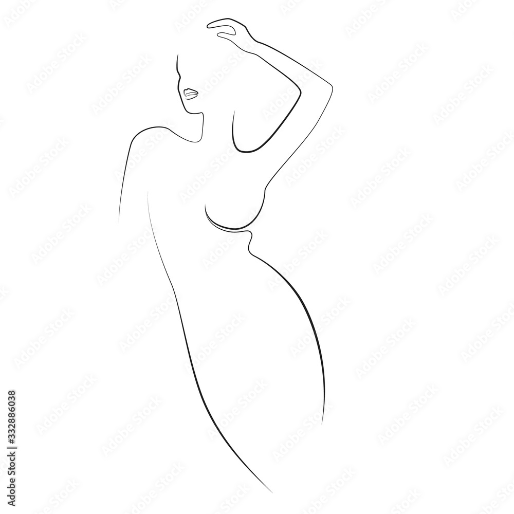 Fototapeta Woman’s body one line drawing on white isolated background. Vector illustration