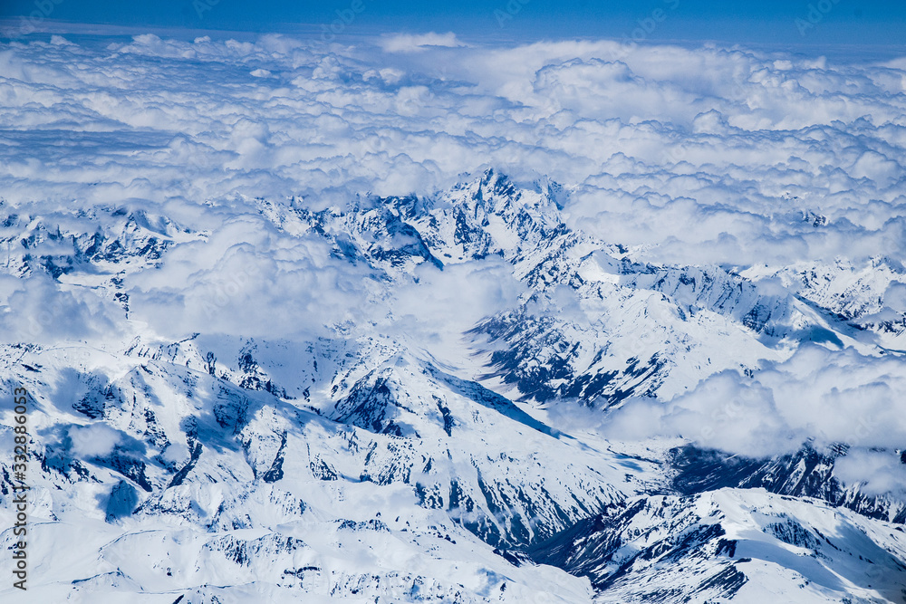 Obraz premium Blue Sky With Clouds from Airplane over Leh,himalaya mountain, India. The Upper Layers Of The Atmosphere.