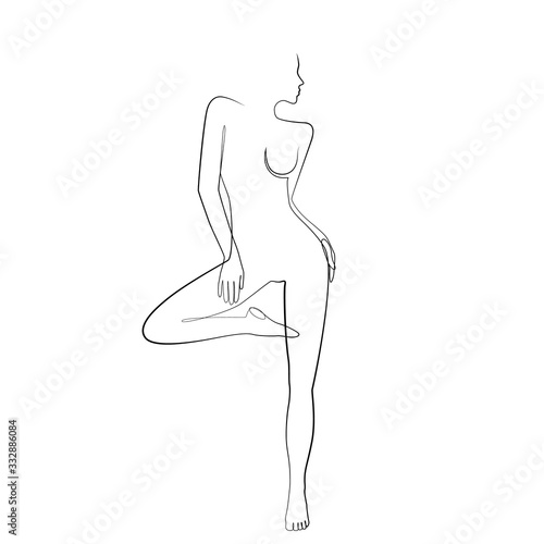 Woman’s body one line drawing on white isolated background. Vector illustration