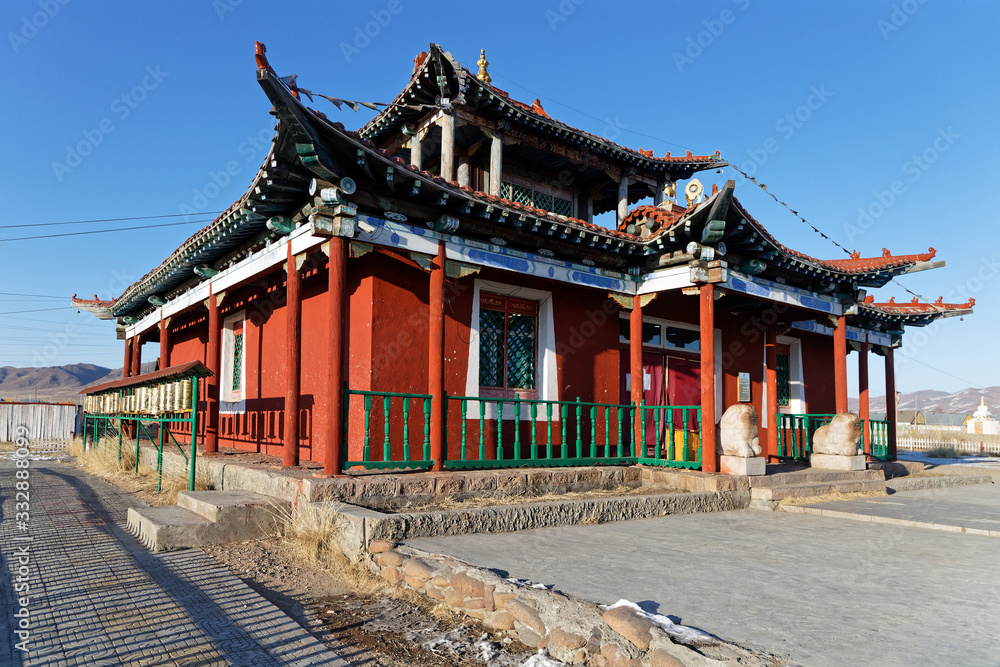 Fototapeta premium MORON, MONGOLIA, March 5, 2020 : Danzandarjaa Monastery is a small monastery built in 1990 after Democratic Revolution to replace the original and much larger monastery (Morongiin Khuree)