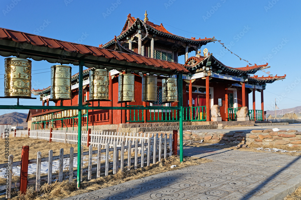 Fototapeta premium MORON, MONGOLIA, March 5, 2020 : Danzandarjaa Monastery is a small monastery built in 1990 after Democratic Revolution to replace the original and much larger monastery (Morongiin Khuree)
