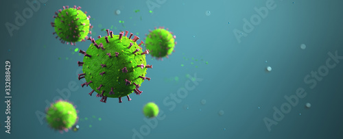 Corona virus on the blue background. 3d illustration. photo