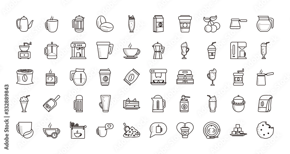 Isolated coffee line style icon set vector design Isolated coffee line style icon set vector design