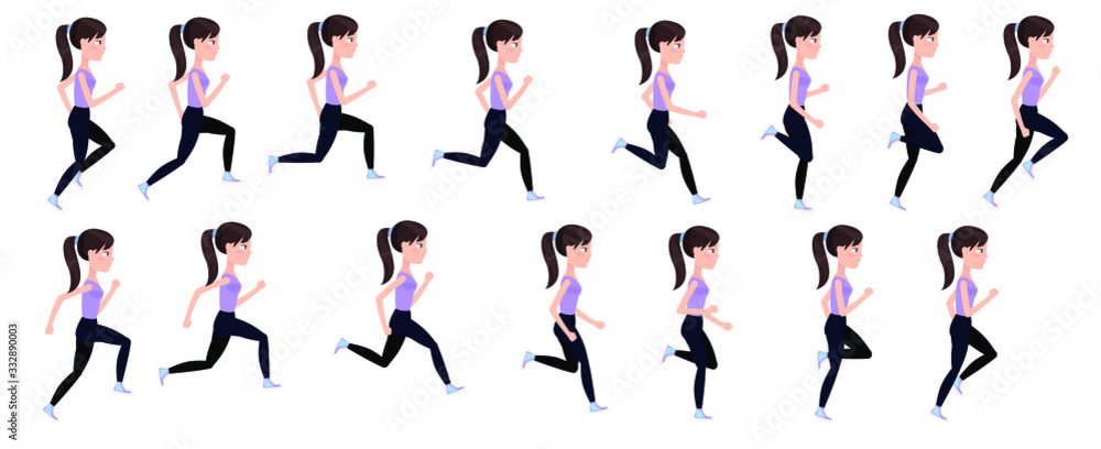 Full cycle animation of women's running. Young beautiful runner, in a  cartoon style sprites for animation. Stock Vector | Adobe Stock