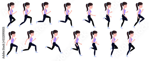 Full cycle animation of women s running. Young beautiful runner  in a cartoon style sprites for animation. 