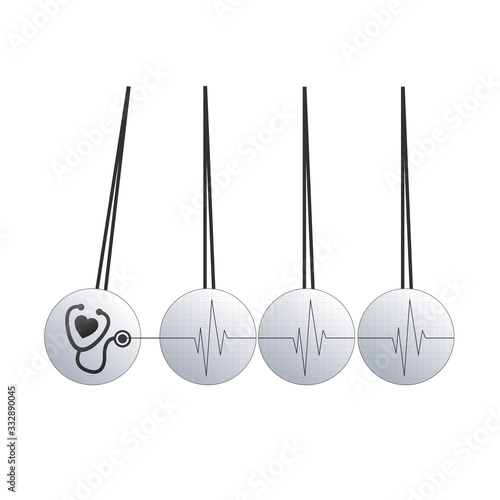 Pendulum Icon, Newton's Cradle with stethoscope. medicine concept. Stock vector illustration isolated on white background.