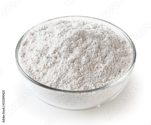 Obraz na płótnie Rye flour in glass bowl isolated on white background with clipping path w salonie