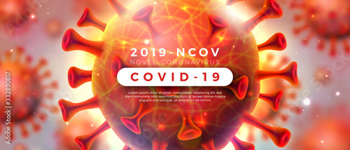 Covid-19. Coronavirus Outbreak Design with Virus Cell in Microscopic View on Shiny Light Background. Vector 2019-ncov Corona Virus Illustration on Dangerous SARS Epidemic Theme for Promotional Banner.