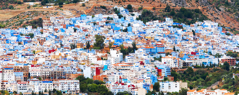 View of the blue city of Chefchaouen, Morocco.