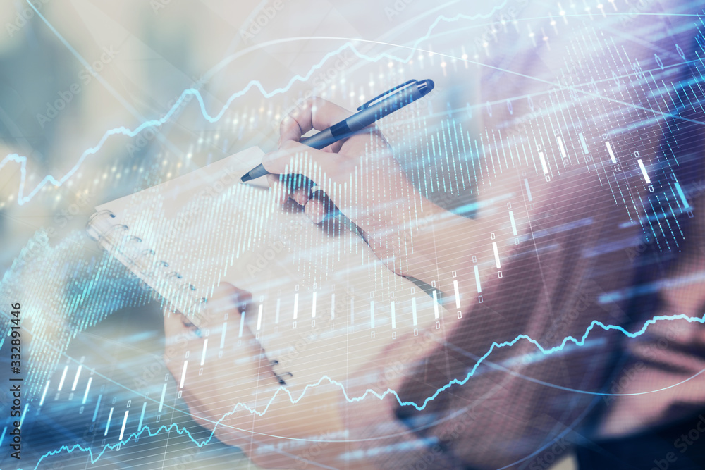 custom made wallpaper toronto digitalMulti exposure of hands making notes with forex chart huds. Stock market concept.