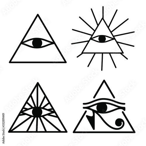 Ancient mystic egyptian symbol. Vector isolated editable black icon on white background. Conspiracy theory. Egyptian paganism. Ancient egyptian religion. Hieroglyph. Magic amulets. Masons. Freemasony.