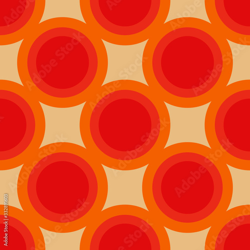 Circle geometric shapes. Vector EPS 10. Colorful digital illustration for textile design, packaging design. Wrapping paper print. Seamless pattern. Graphic design element. 70s funk style. 