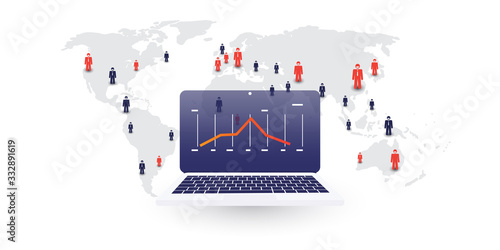 Corona Virus Infection Spreading Around the World- Infected Employees, Health Problems, Impact on Global Economy - Design Concept with Businessmen and Bar Chart Showing Results Stop Growing