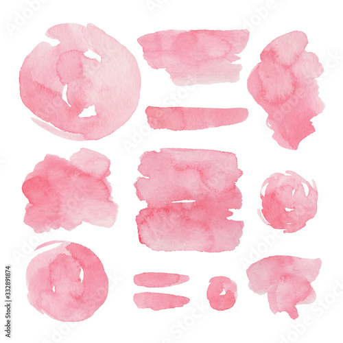 Set of hand painted watercolor abstract pink elements isolated on white background. Creative collection for your design