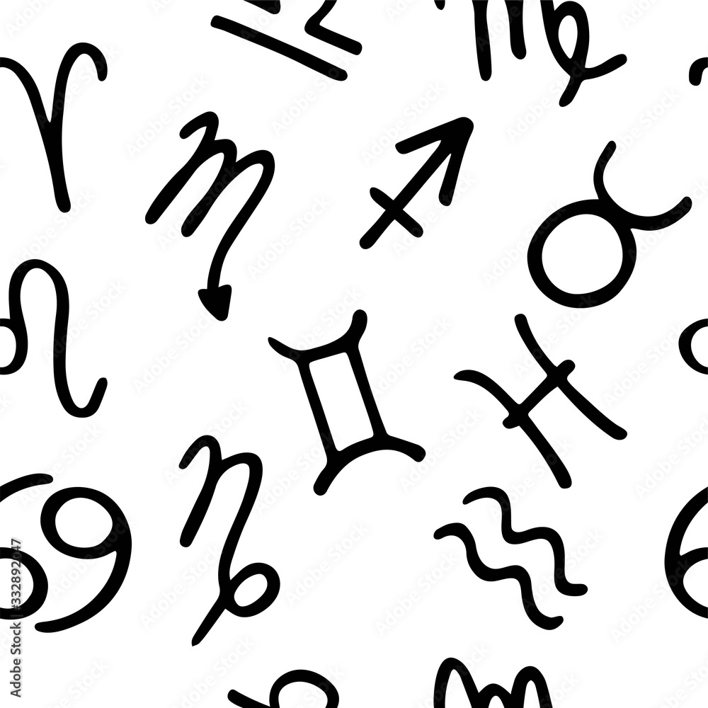 Zodiak seamless pattern. Hand drawn horoscope elements Zodiak seamless pattern. Hand drawn horoscope elements