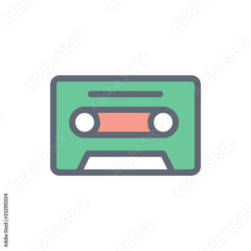 Cassette Vector Colour with Line Icon Illustration.