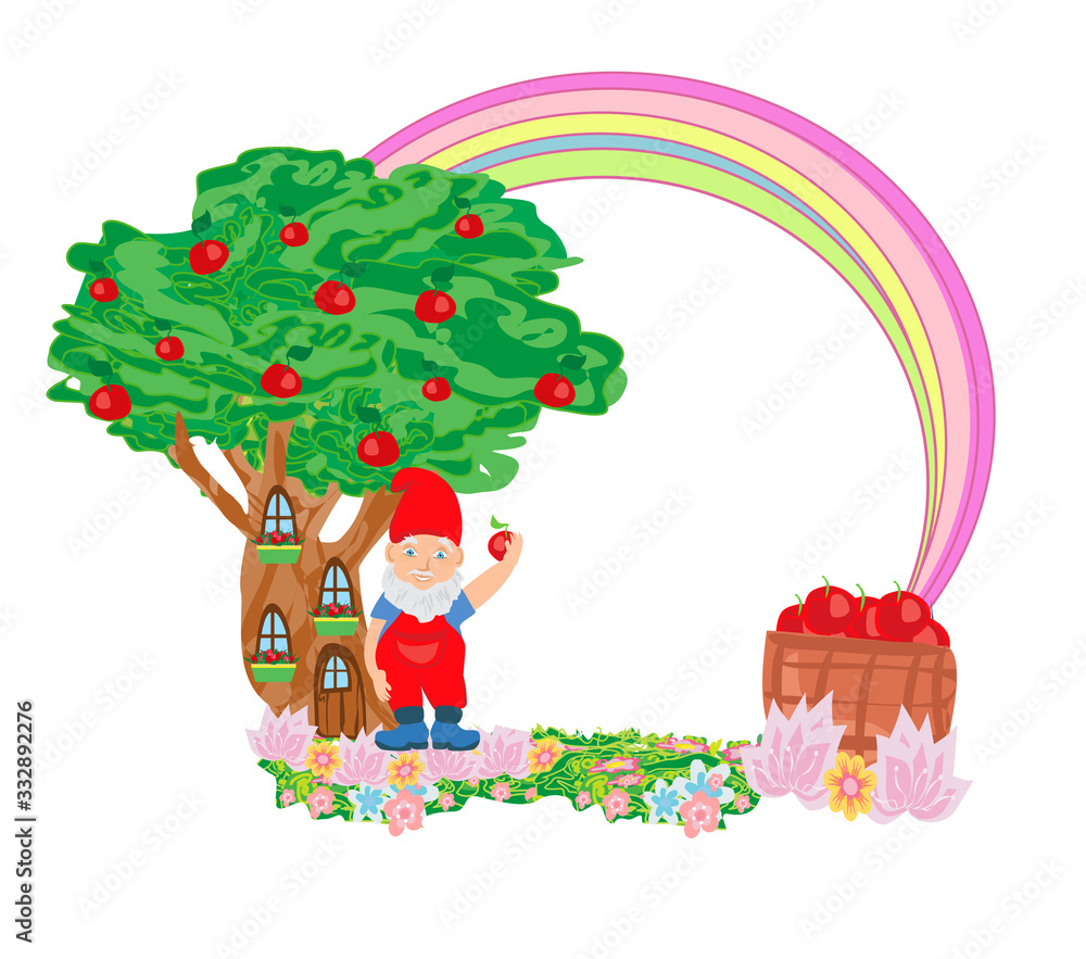 Obraz premium Fantasy tree house and cute dwarf - fairy frame