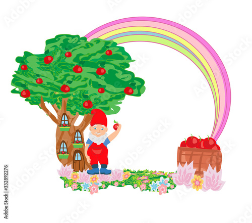 Fantasy tree house and cute dwarf - fairy frame