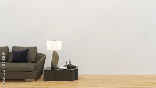 sofa and wall living room interior wood floor. 3d rendering Background mock up