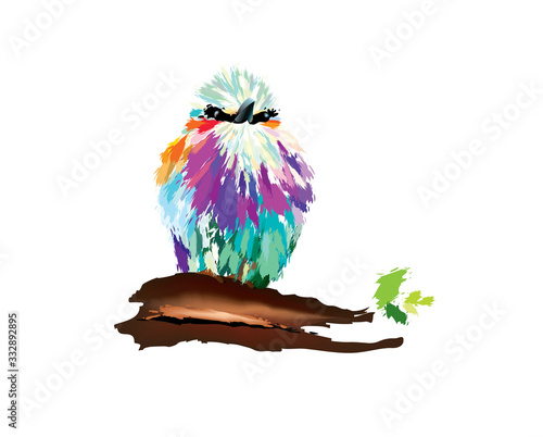 Beautiful and colorful lilac breasted roller oerching on a branch