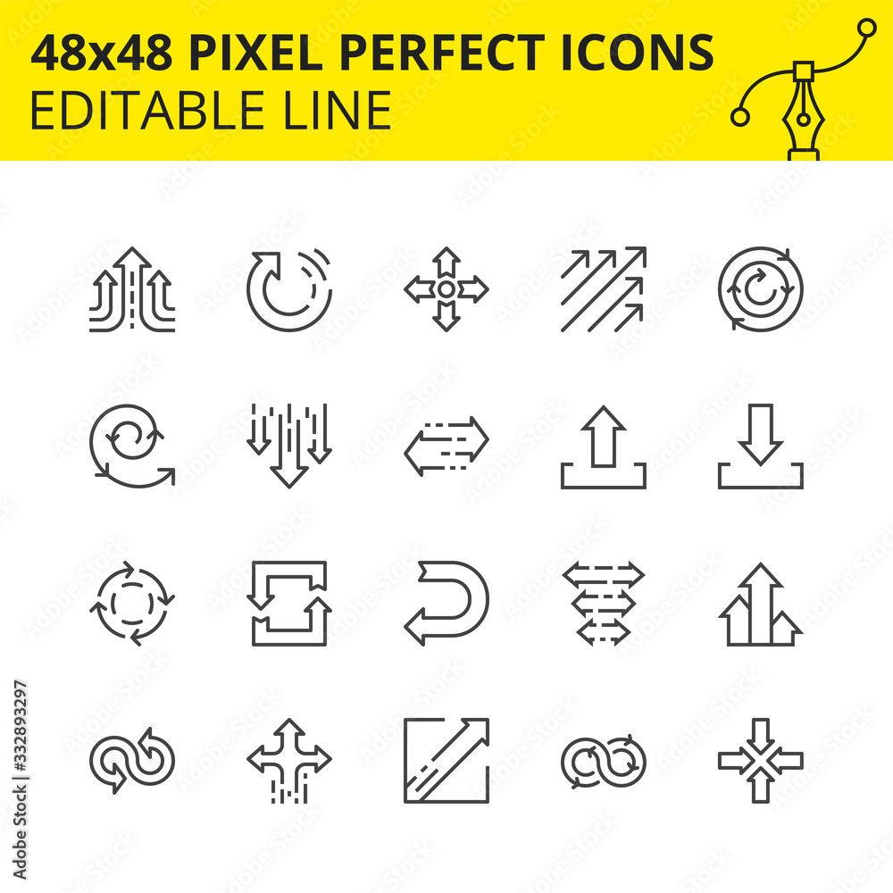 Simple Set Icons - Arrows for info graphics, websites and mobile applications. Includes Spiral, Update, Back, Crossroads, etc. Pixel Perfect 48x48, Scaled Set. Vector.