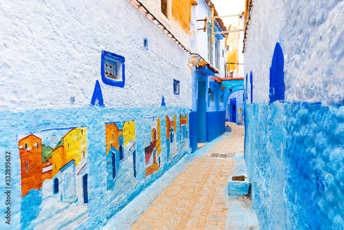 View of the street of the blue town Chefchaouen, Morocco. © ggfoto