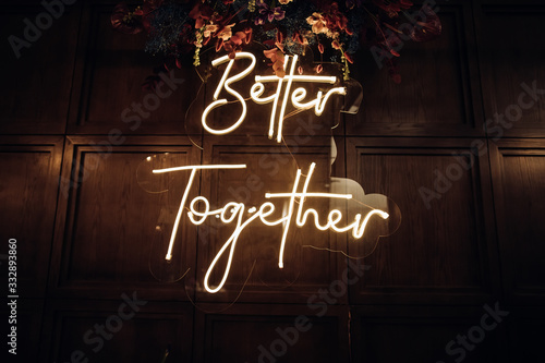  Neon sign at a wedding ceremony at a restaurant. Wedding decor