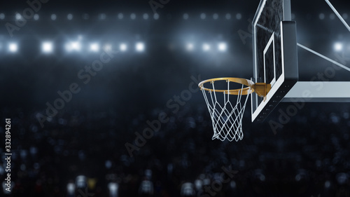 3d render Basketball hit the basket on the background of flashes of cameras © davstudio