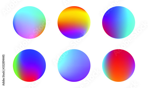Set of round Vector Gradient. Multicolor Sphere. Modern abstract background texture. Template for design. Isolated objects
