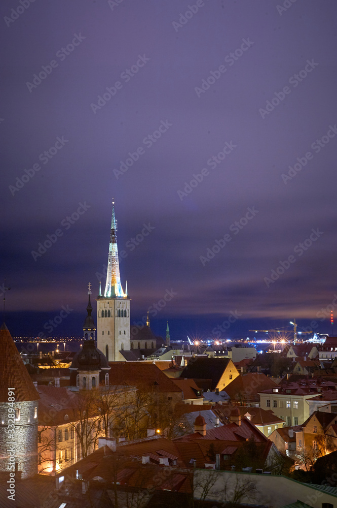 Fototapeta premium Tallinn, Estonia December 7, 2019 Winter season medieval streets and old town architecture of Estonian capital