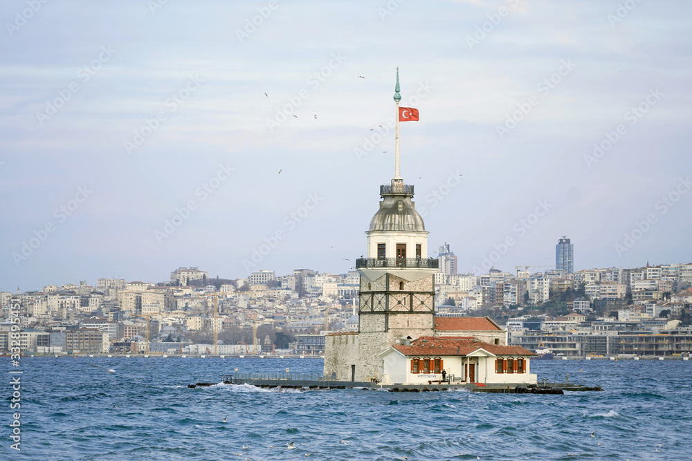 Istanbul, Bosphorus, Uskudar. Ancient lighthouse of the Ottoman period. Girl tower. (maiden's Tower) (Kiz Kulesi)