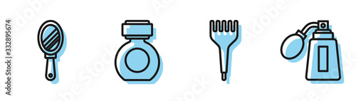 Set line Hairbrush, Hand mirror, Aftershave and Aftershave bottle with atomizer icon. Vector