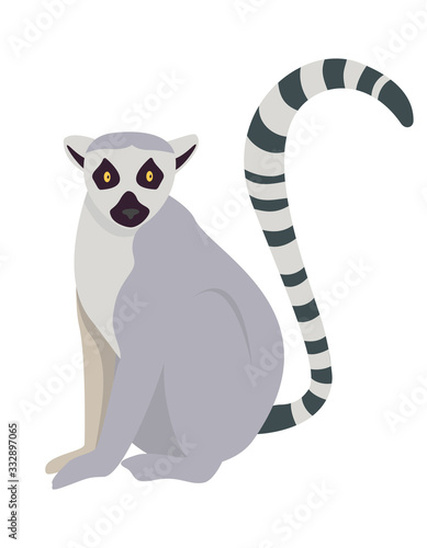 Lemur in cartoon style. Cute animal isolated on white background.