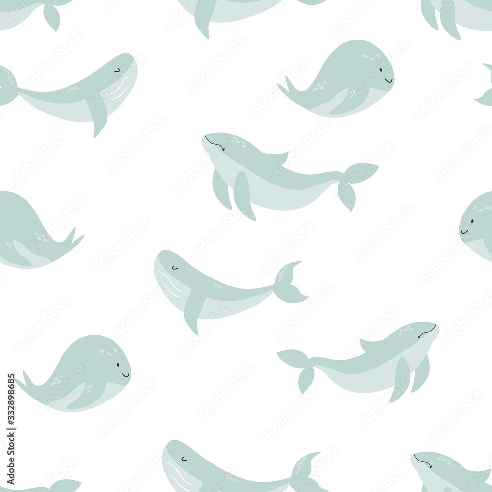 Fototapeta premium Seamless pattern with seagulls and sea symbols