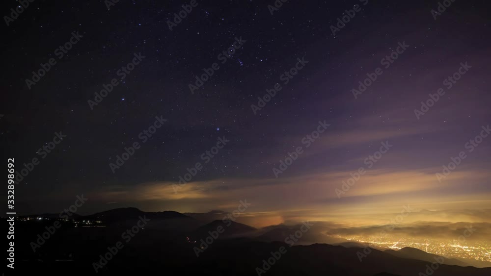 High angle view of the downtown nightscape with a starry scene High angle view of the downtown nightscape with a starry scene