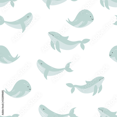 Seamless pattern with seagulls and sea symbols