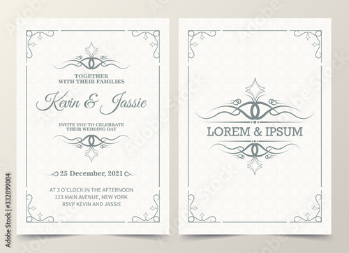 Vintage style vector design invitation card with a white background