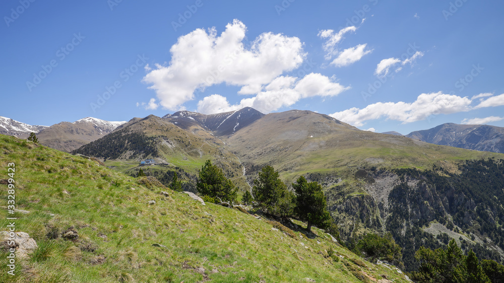 Beautiful Pyrenees mountain landscape from Spain, Catalonia. Valley Nuria