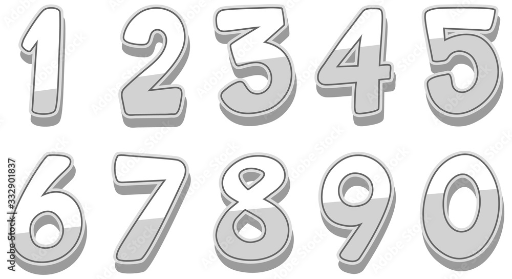Font design for numbers one to zero on white background Font design for numbers one to zero on white background