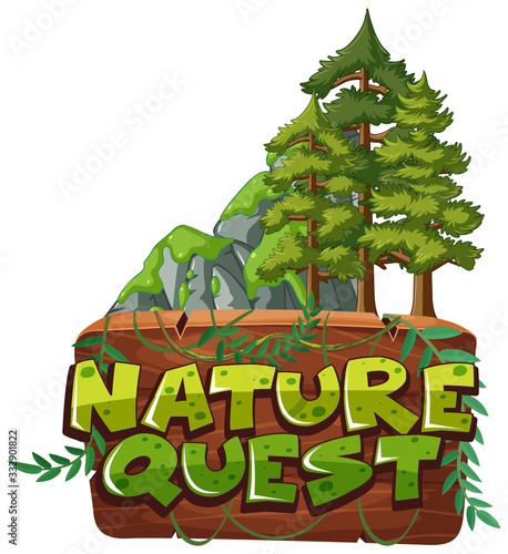 Font design for word nature quest with tees in background