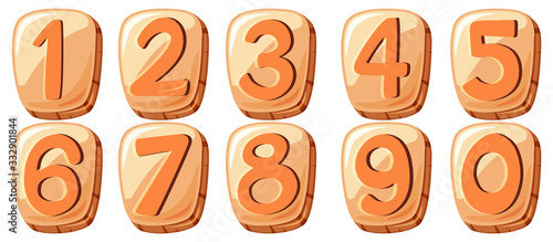 Font design for number one to zero on white background