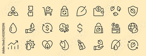 Ecology Icon Set, Vector lines, contains icons such as photosynthesis, Enviroment protection, Eco-friendly package, growth time, Editable stroke, perfect 48x48 pixels, White background