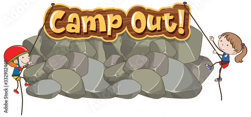 Font design for word camp out with kids climbing rock