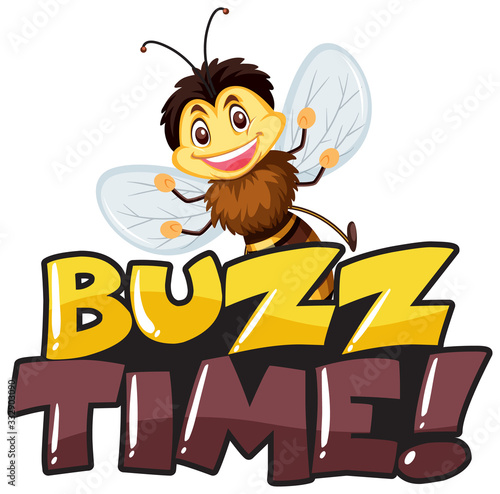 Font design for word buzz time with happy bee smiling