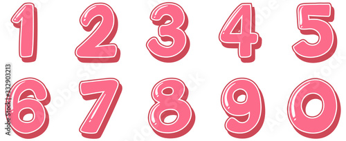 Font design for numbers one to zero on white background