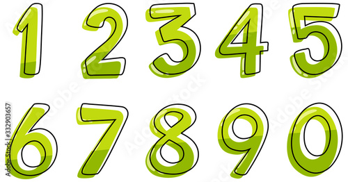 Font design for numbers one to zero on white background